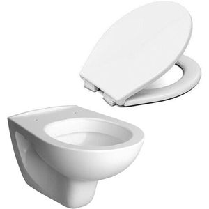 Nemo Intro Star verkort hangtoilet met closetzitting porselein wit SW773625 - SW481975