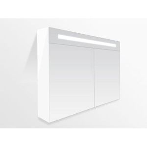 BRAUER Double Face Spiegelkast - 100x70x15cm - verlichting - geintegreerd - 2 links- rechtsdraaiende spiegeldeur - MDF - hoogglans wit 7072