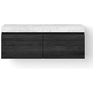 Looox Dekton Wastafelonderkast - vlak front - 2 lades - afvoer links - 120x45x46 cm - zwart DWDB1200BL-2BB