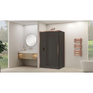 Van Rijn Products Schuifdeur voor hoekcabine incl. soft-close grijs rookglas incl. glasbehandeling (1565-1615) x 2000 Geborsteld Koper beslag en greep ST09350160GRSC