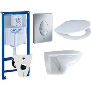 Adema Classic toiletset compleet met inbouwreservoir, zitting en bedieningsplaat mat chroom 0729121/0729205/4345100/0261520/