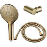 Fortifura Calvi Handdoucheset - Ø12 - rond - 3 straalsoorten - met houder - met anti twist slang - 150cm - Geborsteld Messing PVD (Goud) SW799449/SW720567/SW706206