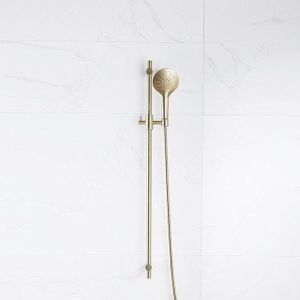 Fortifura Calvi glijstangset met ronde handdouche, metalen doucheslang Geborsteld Messing PVD (Goud) SW767490/SW799449/SW706206
