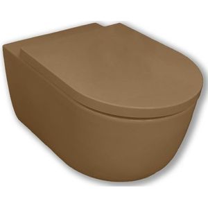 Royal Plaza Primo Toiletset - 55cm - hangend - cycloonspoeling - spoelrandloos - diepspoel - met zitting - softclose - quick release - tabak SW812160/SW800123