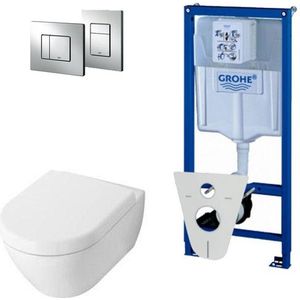 Villeroy & Boch Subway 2.0 DirectFlush ceramic+ toiletset met Grohe reservoir en bedieningsplaat chroom 0720001/0729205/0124070/ga26033/