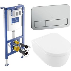 Villeroy & Boch Avento pack wandcloset - directflush - diepspoel - zitting softclose & quickrelease - met inbouwreservoir - Bedieningsplaat edelmat - wit glans 92242700 / 92249069 / 5656HR01