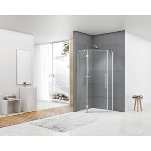 Van Rijn Products ST05 Vijfhoek cabine 87-89x200cm helder clear glas 8 mm, chroom stabilisatiestang over glas + greep. ST05100090