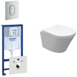 Wiesbaden Vesta Spoelrandloos toiletset bestaande uit inbouwreservoir, compact wandcloset met toiletzitting en bedieningsplaat verticaal mat chroom 0729205/0729241/sw98662/