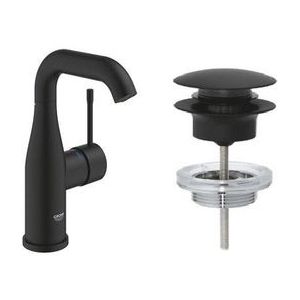 Grohe Essence 1-gats Wastafelkraan - m-size - hoog - afvoergarnituur - push up - phantom black SW901443/SW901517