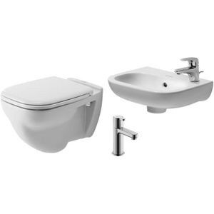 Duravit D Code toiletset diepspoel 35.5x54.5cm met closetzitting fontein kraangat rechts 36x27cm wit fonteinkraan chroom 0296237/sw85520/sw238430/