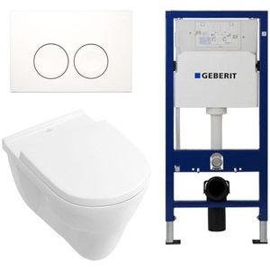 Villeroy & Boch O.novo Toiletset vlakspoel met basic zitting UP100 reservoir en Delta 25 Wit Knop SW730486/0701174/0124138/0124181/