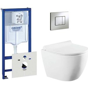 QeramiQ Salina toiletset met inbouwreservoir inclusief compacte wandcloset en mat chromen bedieningsplaat 0720002/0729205/sw258541/
