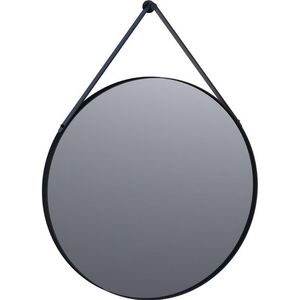 BRAUER Silhouette Spiegel - rond - 70x70cm - zonder verlichting - rond - leren band - zwart aluminium - 3603
