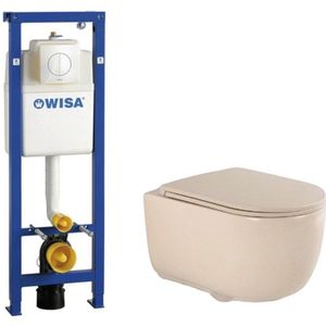 QeramiQ Dely Swirl Toiletset - 36.5x53cm - Wisa XS inbouwreservoir - slim zitting - witte bedieningsplaat - ronde knoppen - beige 0704406/SW1000770/SW1026259