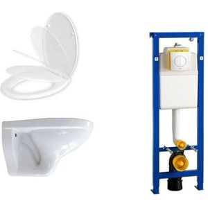 Adema Classic toiletset bestaande uit inbouwreservoir, softclose toiletzitting en Argos bedieningsplaat wit 0704406/0261520/4345124/