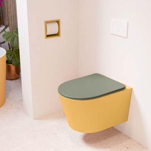 MONDIAZ LAVIE wandclosetpack - 36x53cm - diepspoel - rimless - Ocher (geel) - softclose - quick-release - toiletzitting - Army (groen) LAVIEsetOchArm