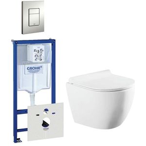 QeramiQ Salina Compact toiletset bestaande uit inbouwreservoir, compact wandcloset met toiletzitting en bedieningsplaat verticaal/horizontaal mat chroom 0720002/0729205/sw258541/