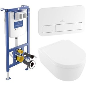 Villeroy & Boch Avento pack wandcloset - directflush - diepspoel - zitting softclose & quickrelease - met inbouwreservoir - Bedieningsplaat wit glans - wit glans 92242700 / 92249068 / 5656HR01