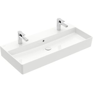 Villeroy & Boch Memento 2.0 wastafel onderzijde geslepen 100x47cm met overloop 2 kraangaten ceramic+ wit 4A221LR1