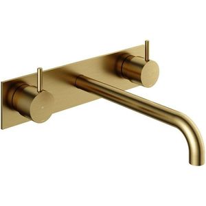 Hotbath Cobber inbouw wastafelmengkraan met achterplaat met 25 cm uitloop geborsteld messing (goud) PVD CB006TEXT25BBP / HBCB005T