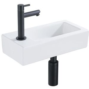 Fortifura Fuente fonteinset - 36x18.5x9cm - 1 kraangat - solid surface - fonteinkraan zwart mat - mat wit SW696235/SW696205/SW696215/SW705498