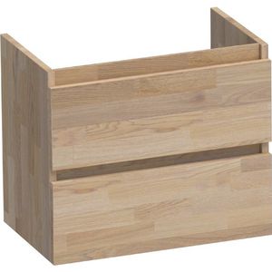 Saniclass Solution Small Wastafelonderkast - 60x39x50cm - 2 softclose greeploze lades - 1 sifonuitsparing - hout - grey oak OK-NWS60SGO