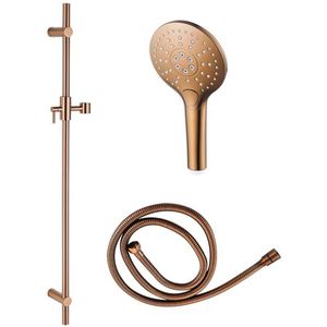 Fortifura Calvi glijstangset met ronde handdouche, metalen doucheslang geborsteld koper SW970053/SW970047/SW970048