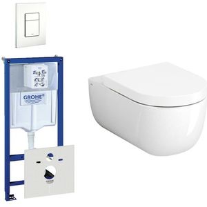 Clou Hammock toiletset met inbouwreservoir, wandtoilet met softclose en quickrelease zitting met bedieningsplaat verticaal/horizontaal wit 0720003/0729205/sw106250/sw108319/