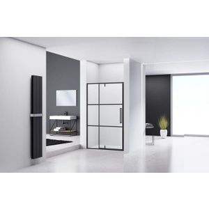 Van Rijn Products ST04 Nisdeur zwart incl. glasbehandeling 6mm glas, 2 lijnen zeefdruk L/R draaiend 1380-1400 x 2000 ST04300140