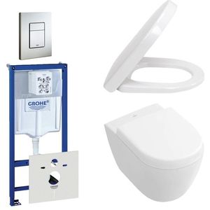 Villeroy & Boch Subway Compact Toiletset - directflush - inbouwreservoir - diepspoel wandcloset - bedieningsplaat verticaal/horizontaal - RVS 0729205/0720026/1024232/1025456/