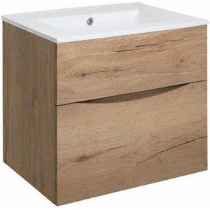 Crosswater Glide II Badmeubelset - 60x45x52cm - 2 lades - greeploos -Windsor Oak - wastafel - ice white SW876154 SW876186