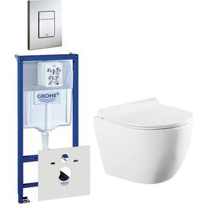 QeramiQ Salina Compact toiletset bestaande uit inbouwreservoir, compact wandcloset met toiletzitting en bedieningsplaat verticaal/horizontaal RVS 0729205/0720026/sw258541/