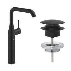 Grohe Essence Wastafelkraan - xl-size - hoog - afvoergarnituur - push up - phantom black SW901406/SW901517