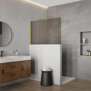 Fortifura Galeria Halfhoge Inloopdouche - 100x80cm - rookglas - 8mm - nano - met profiel en stabilisatiestang - Geborsteld Messing PVD (Goud) SW797910 SW1235444
