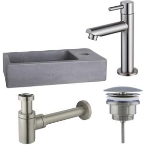 Fortifura Fuente fonteinset - 40x22x8cm - 1 kraangat - fonteinkraan RVS geborsteld - beton SW696237/SW696207/SW696217/SW405221