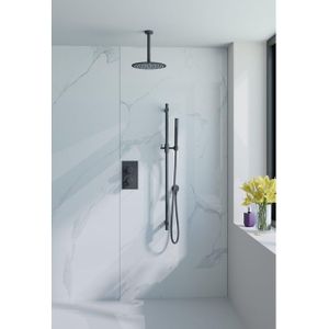 Fortifura Calvi Inbouw Regendoucheset - thermostatisch - plafondarm - glijstang - 25cm hoofddouche - staaf handdouche - gladde doucheslang - mat zwart SW377853/SW496811/SW542644/SW706210/SW720553/SW721