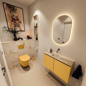 MONDIAZ TURE-DLUX 80cm toiletmeubel Ocher. EDEN wastafel Frappe positie midden. Zonder kraangat. TUREDX80OCHM0FRA