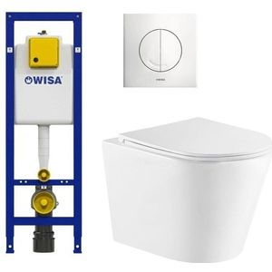 QeramiQ Dely Toiletset - Wisa inbouwreservoir - witte bedieningsplaat - toilet - zitting - glans wit 0704406/sw543431/