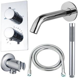 Fortifura Calvi Badkraan set - uitloop - 22cm inkortbaar - metalen slang - staafhanddouche - inbouwdeel - wandhouder - chroom SW542643/SW767373/SW721166/SW1122510/SW496810