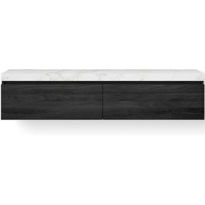 Looox Dekton Wastafelonderkast - vlak front - 2 lades - afvoer links - 200x45x46 cm - zwart DWDB2000BLBB