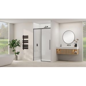 Van Rijn Products Schuifdeur aan vast deel incl. soft-close helder glas incl. glasbehandeling (1750 x 1800) x 2000 Zwart beslag en greep ST09300180HEZW