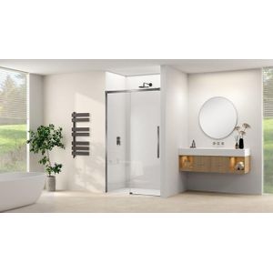 Van Rijn Products Schuifdeur aan vast deel incl. soft-close helder glas incl. glasbehandeling (1150 x 1200) x 2000 Geborsteld Gun Metal beslag en greep ST09300120HEGM