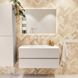 MONDIAZ VICA Badkamermeubelset - 100cm - Onderkast Linen - 2 Lades - Wastafel Cloud - Talc