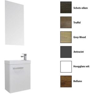 Sanicare Q40 toiletmeubelset 40x22x50.5cm 1 kraangat 1 wasbak 1 deur standaard greep met spiegel MDF Grey-Wood 3005040Q-3000040-3000050