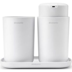 Brabantia ReNew Badkameraccessoires - set van 3 - Zeeppomp - Tandenborstelhouder - Schaal - White Wit 280382