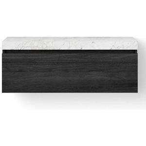 Looox Dekton Wastafelonderkast - vlak front - 1 lade - afvoer midden - 120x45x46 cm - zwart DWDB1200BLBA