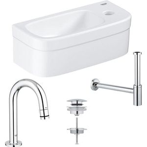 GROHE Euro fonteinset 37x18cm 1 kraangat zonder overloop gebogen chromen kraan sifon afvoerplug fontein Rechthoek wit 0437366/0434215/ga31755/sw197129/