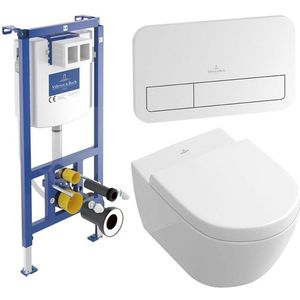 Villeroy & Boch Subway 2.0 toiletpot - directflush - diepspoel - met reservoir - met zitting softclose & quickrelease - bedieningspaneel chroom glans - Ceramic+ stone white 5614R0RW / 8M42S1RW / 92242700 / 92249061