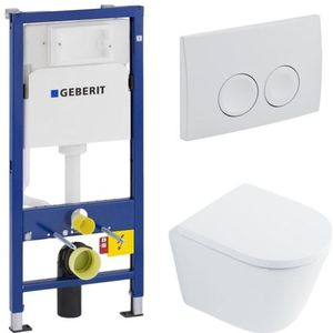 QeramiQ Dely Toiletset - Geberit UP100 inbouwreservoir - witte bedieningsplaat - softclose toilet zitting 35 mm - glans wit SW1026255/SW1159505/SW730486/0701174