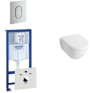 Villeroy & Boch Subway Compact Toiletset - inbouwreservoir - diepspoel wandcloset - bedieningsplaat verticaal - mat chroom 0729205/0729242/1024232/1025456/